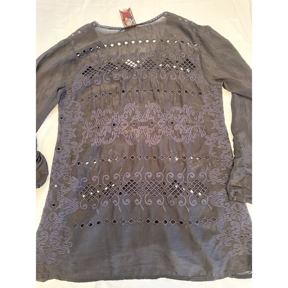 Johnny Was Embroidered Blouse Womens Small Black Eyelet Bohemian Whimsical - Picture 11 of 14